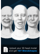 Polywink의 Blendshapes On Demand를 사용하여 만든 3D 머리 모델 세 개와 '3D 머리 모델을 업로드하고 블렌드쉐이프를 받으세요'라는 문구가 있는 그룹