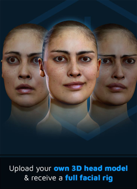 Three different views of a woman's face using the Polywink's Advanced Rig on Demand.