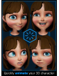 4 expression blendshapes of a cartoon 3D girl model smiling, laughing, surprised and sulking