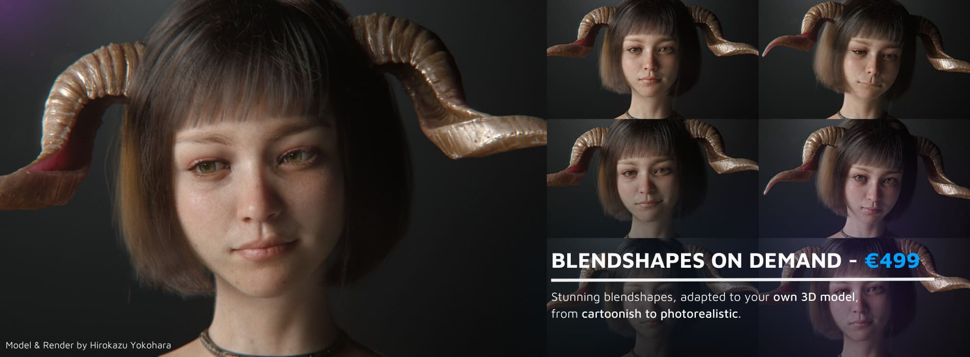3D model of a girl with horns making different expressions