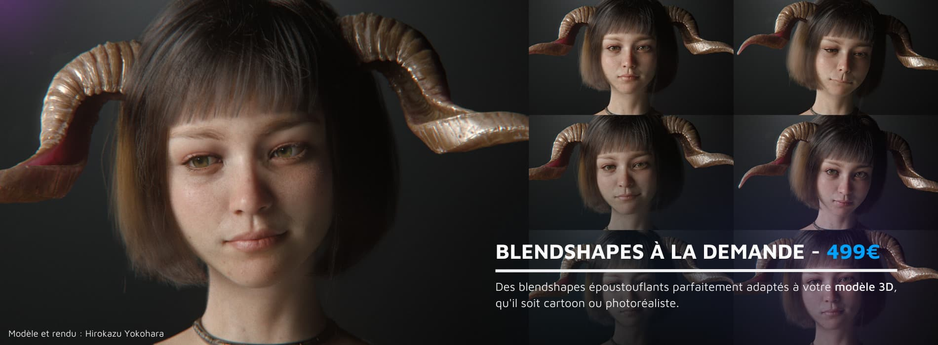 Modèle 3D d'une fille avec des cornes faisant différentes expressions