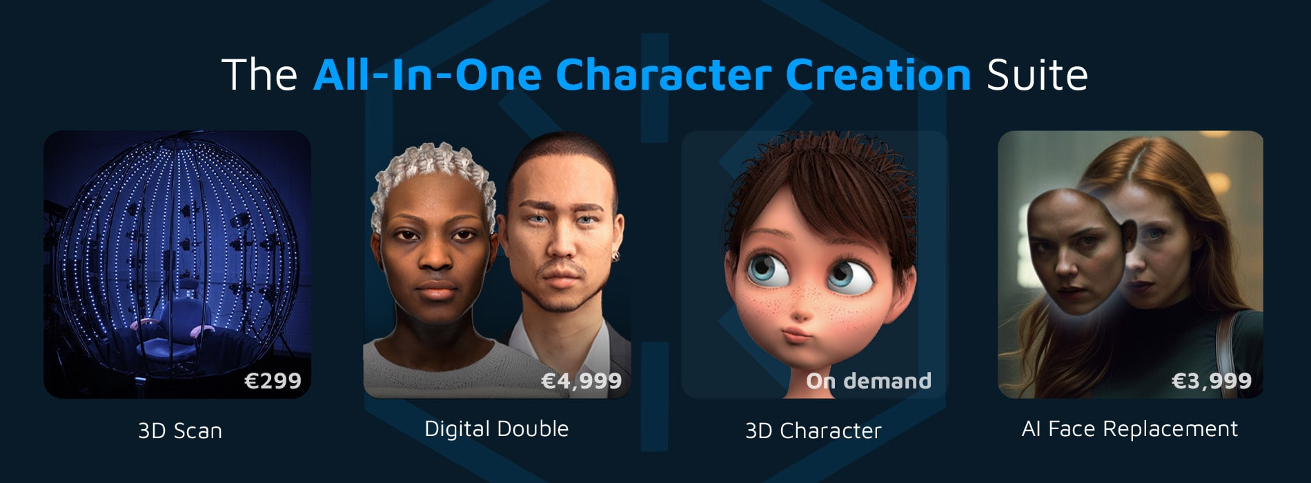 The all in one character creation suite, from 3D scanning to digital doubles and deepfake